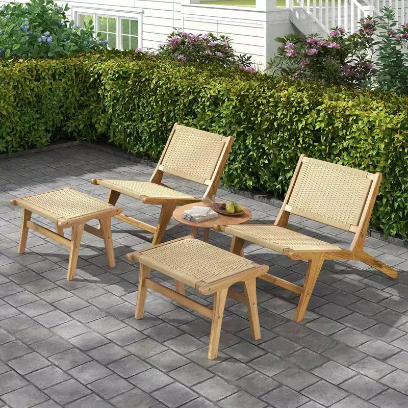 Costway Lot de 1/2 chaises en teck avec assise et dossier en corde tressée style milieu de siècle moderne