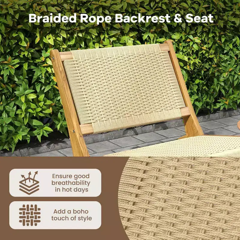 Costway Lot de 1/2 chaises en teck avec assise et dossier en corde tressée style milieu de siècle moderne