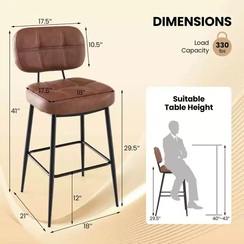 Costway Lot de 2/4 tabourets de bar avec siège rembourré, repose-pieds et pieds en métal en cuir PU pour cuisine