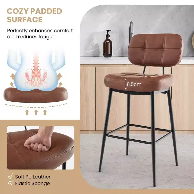 Costway Lot de 2/4 tabourets de bar avec siège rembourré, repose-pieds et pieds en métal en cuir PU pour cuisine