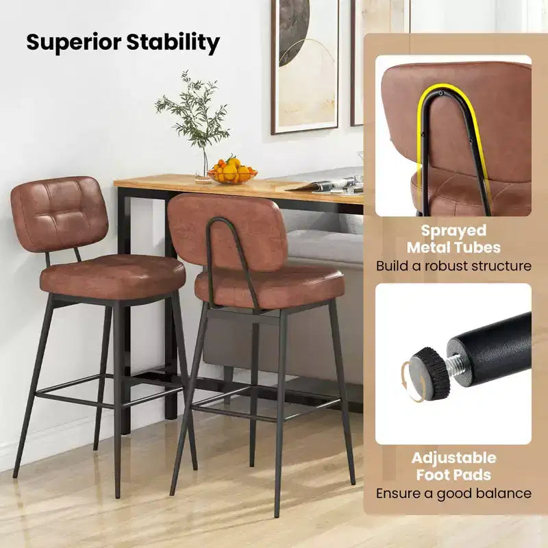 Costway Lot de 2/4 tabourets de bar avec siège rembourré, repose-pieds et pieds en métal en cuir PU pour cuisine