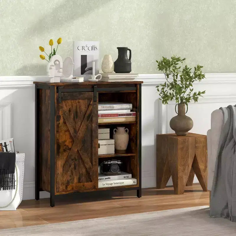 Meuble de rangement d'appoint Costway 32" style ferme avec porte coulissante de grange et étagères réglables
