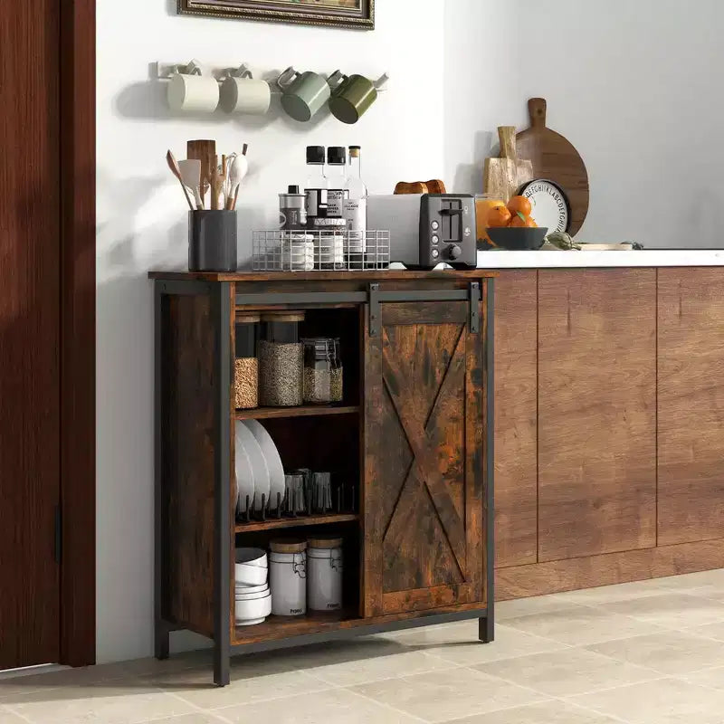 Meuble de rangement d'appoint Costway 32" style ferme avec porte coulissante de grange et étagères réglables
