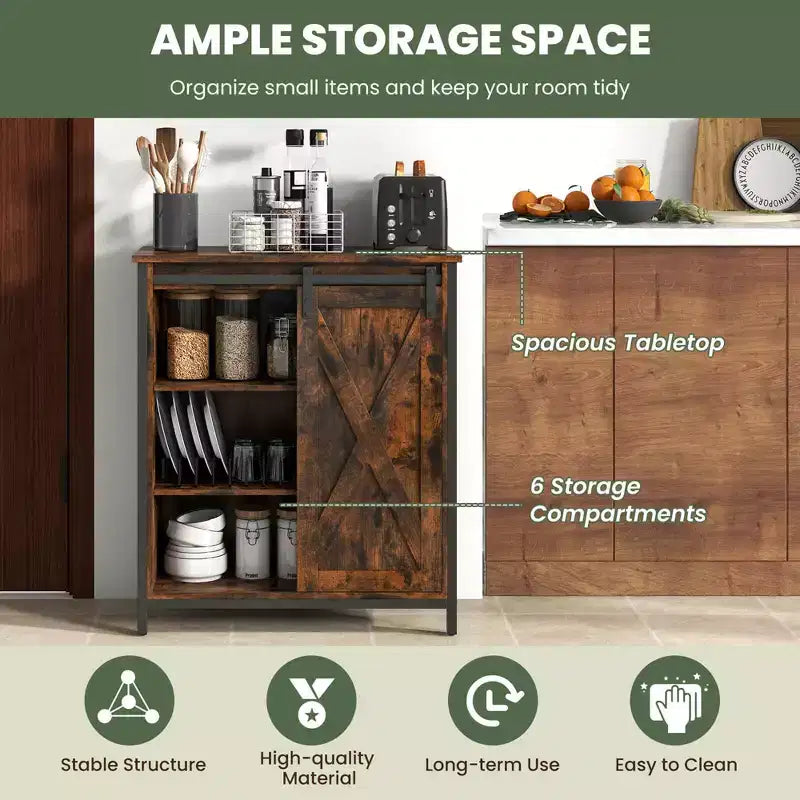 Meuble de rangement d'appoint Costway 32" style ferme avec porte coulissante de grange et étagères réglables