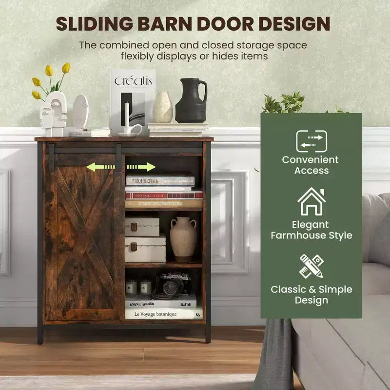 Meuble de rangement d'appoint Costway 32" style ferme avec porte coulissante de grange et étagères réglables