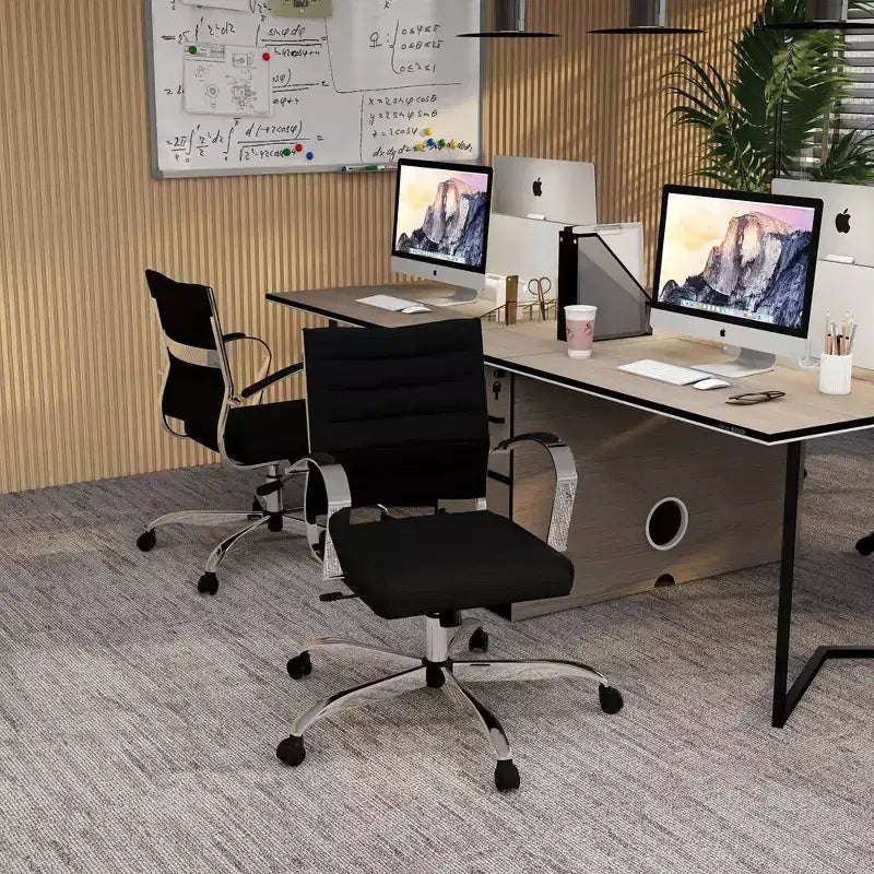 Chaise de bureau LeisureMod Benmar - Chaise d'ordinateur à dossier mi-haut en maille rembourrée avec réglage pivotant et inclinable, siège de bureau ergonomique pour bureau à domicile