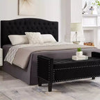 48L Velvet Storage Bench, End Of Bed Upholstered Tufted Button Storage Bench With Nails Trim, Storage Velvet Rectangular Bed Bench