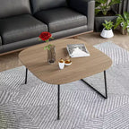 LeisureMod Pembroke Mid-Century Modern Square Coffee Table with Wood Top and Powder-Coated Iron Frame, Natural Wood