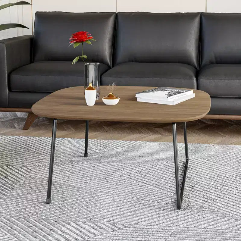 Table basse carrée LeisureMod Pembroke Mid-Century Modern avec plateau en bois et cadre en fer thermolaqué, Bois naturel