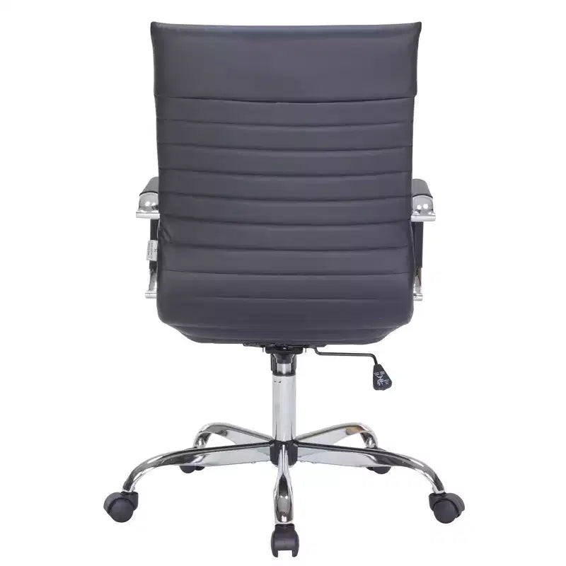 Fauteuil de bureau LeisureMod Harris - Cuir côtelé avec structure en métal chromé - Chaise de bureau moderne pivotante et inclinable