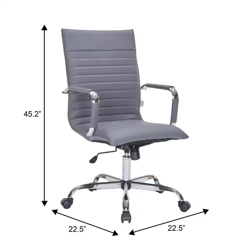 Fauteuil de bureau LeisureMod Harris - Cuir côtelé avec structure en métal chromé - Chaise de bureau moderne pivotante et inclinable