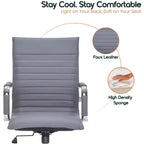 Fauteuil de bureau LeisureMod Harris - Cuir côtelé avec structure en métal chromé - Chaise de bureau moderne pivotante et inclinable