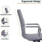 Fauteuil de bureau LeisureMod Harris - Cuir côtelé avec structure en métal chromé - Chaise de bureau moderne pivotante et inclinable