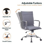 Fauteuil de bureau LeisureMod Harris - Cuir côtelé avec structure en métal chromé - Chaise de bureau moderne pivotante et inclinable