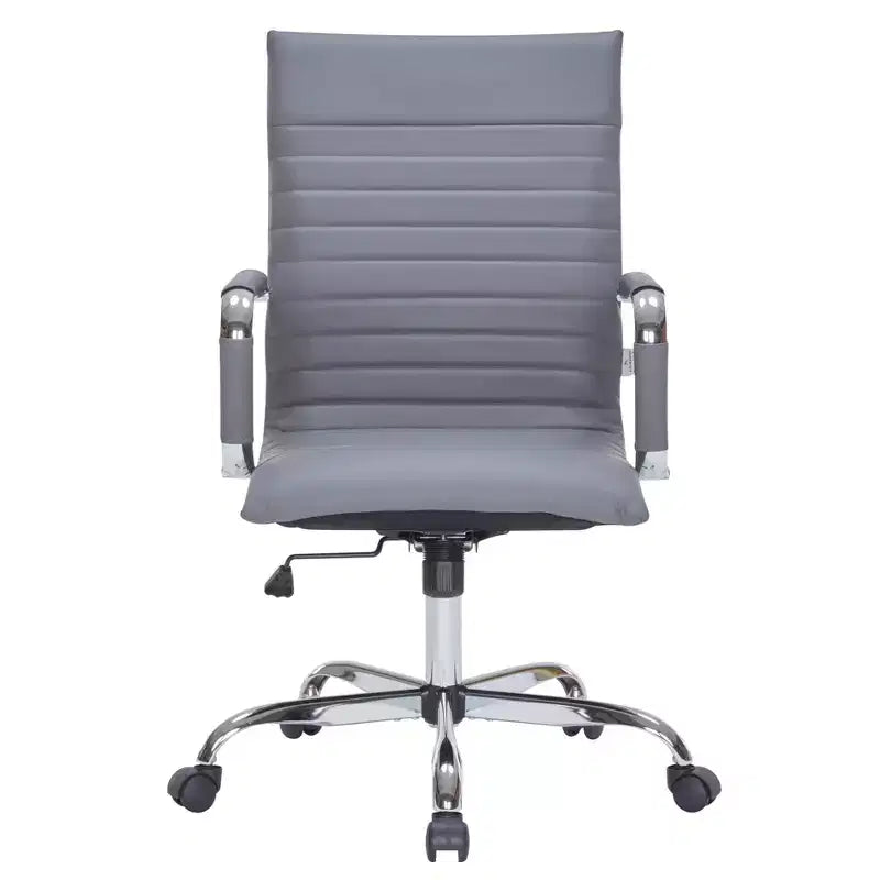 Fauteuil de bureau LeisureMod Harris - Cuir côtelé avec structure en métal chromé - Chaise de bureau moderne pivotante et inclinable