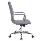 Fauteuil de bureau LeisureMod Harris - Cuir côtelé avec structure en métal chromé - Chaise de bureau moderne pivotante et inclinable
