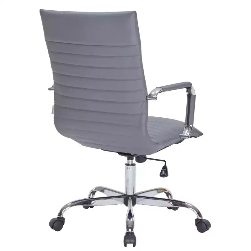 Fauteuil de bureau LeisureMod Harris - Cuir côtelé avec structure en métal chromé - Chaise de bureau moderne pivotante et inclinable