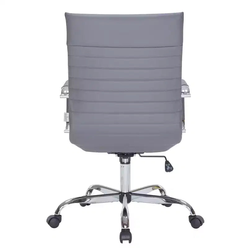 Fauteuil de bureau LeisureMod Harris - Cuir côtelé avec structure en métal chromé - Chaise de bureau moderne pivotante et inclinable