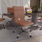 Fauteuil de bureau LeisureMod Harris - Cuir côtelé avec structure en métal chromé - Chaise de bureau moderne pivotante et inclinable