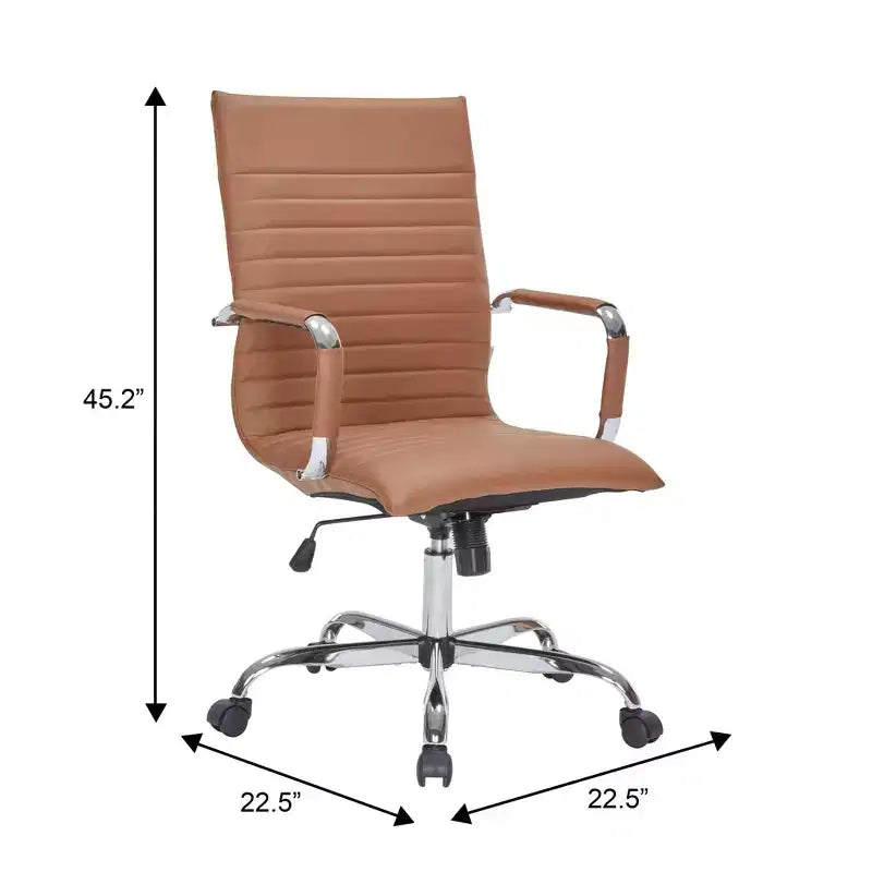 Fauteuil de bureau LeisureMod Harris - Cuir côtelé avec structure en métal chromé - Chaise de bureau moderne pivotante et inclinable