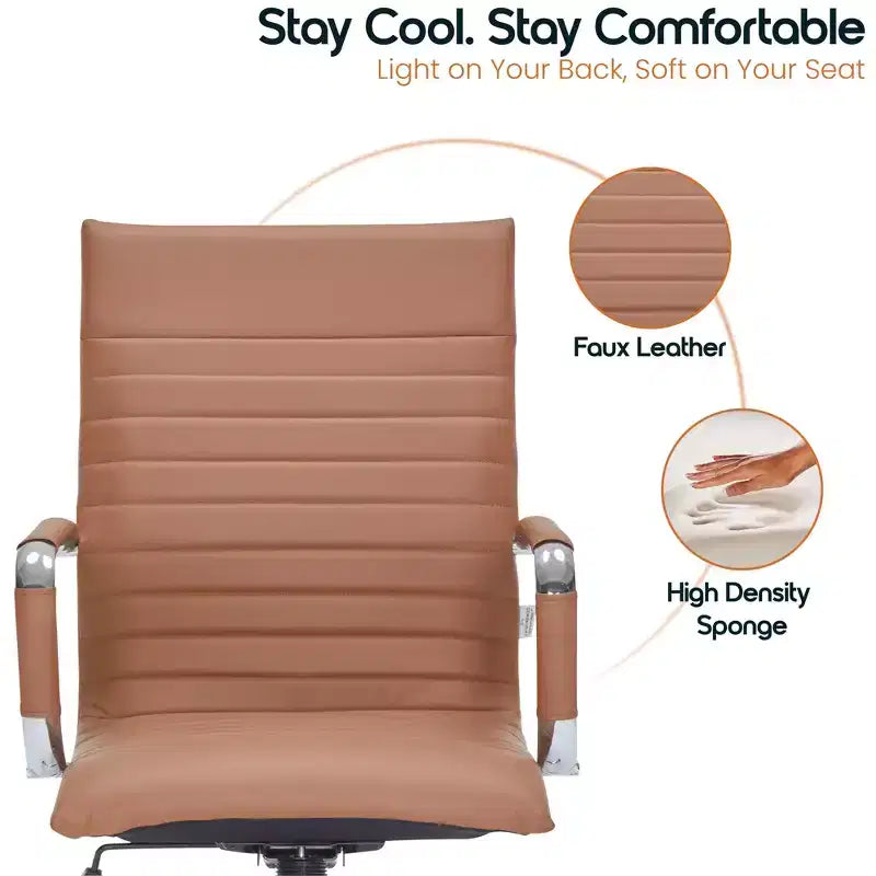 Fauteuil de bureau LeisureMod Harris - Cuir côtelé avec structure en métal chromé - Chaise de bureau moderne pivotante et inclinable