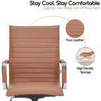 Fauteuil de bureau LeisureMod Harris - Cuir côtelé avec structure en métal chromé - Chaise de bureau moderne pivotante et inclinable