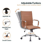 Fauteuil de bureau LeisureMod Harris - Cuir côtelé avec structure en métal chromé - Chaise de bureau moderne pivotante et inclinable