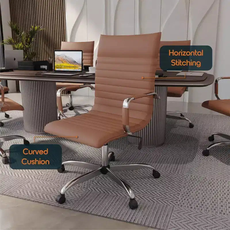Fauteuil de bureau LeisureMod Harris - Cuir côtelé avec structure en métal chromé - Chaise de bureau moderne pivotante et inclinable