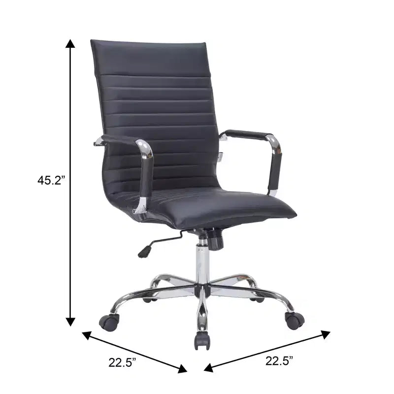 Fauteuil de bureau LeisureMod Harris - Cuir côtelé avec structure en métal chromé - Chaise de bureau moderne pivotante et inclinable
