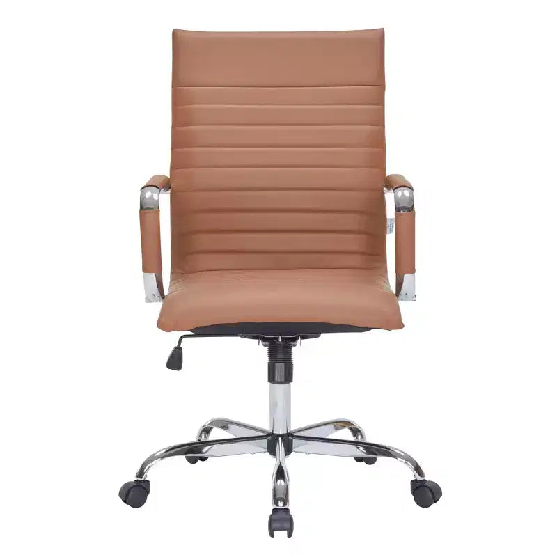Fauteuil de bureau LeisureMod Harris - Cuir côtelé avec structure en métal chromé - Chaise de bureau moderne pivotante et inclinable