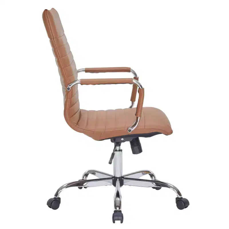 Fauteuil de bureau LeisureMod Harris - Cuir côtelé avec structure en métal chromé - Chaise de bureau moderne pivotante et inclinable