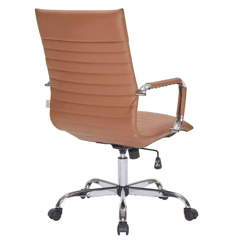 Fauteuil de bureau LeisureMod Harris - Cuir côtelé avec structure en métal chromé - Chaise de bureau moderne pivotante et inclinable