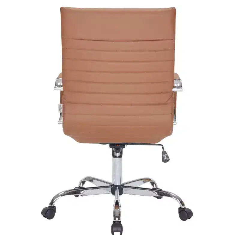 Fauteuil de bureau LeisureMod Harris - Cuir côtelé avec structure en métal chromé - Chaise de bureau moderne pivotante et inclinable