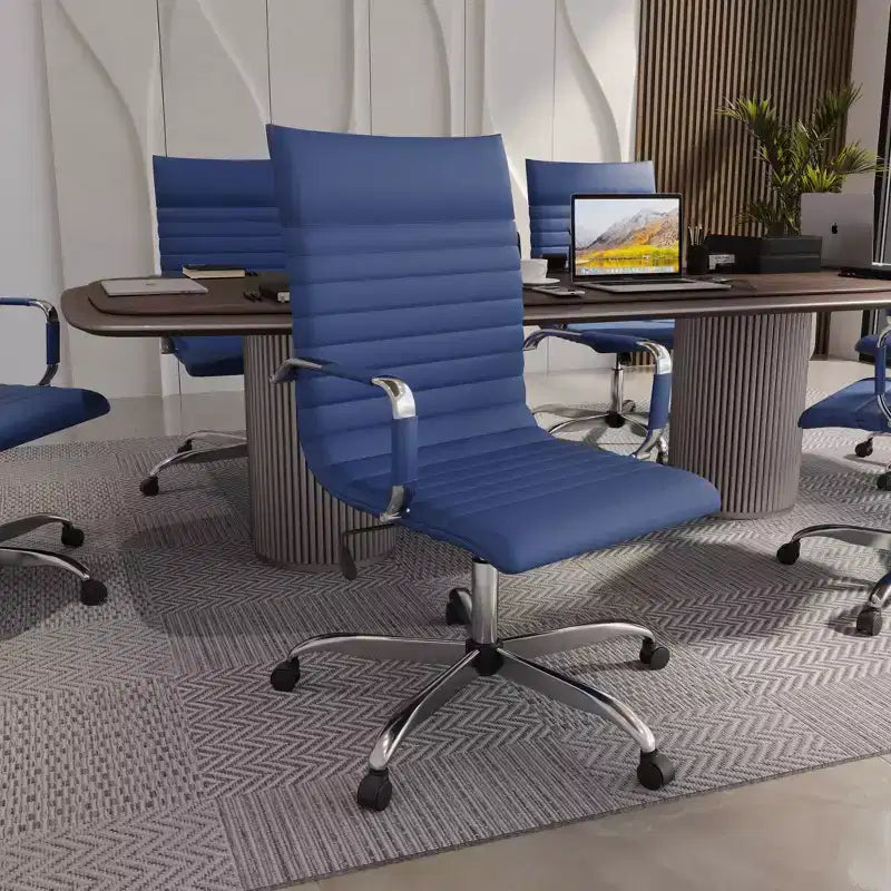 Fauteuil de bureau LeisureMod Harris - Cuir côtelé avec structure en métal chromé - Chaise de bureau moderne pivotante et inclinable