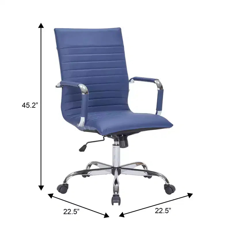 Fauteuil de bureau LeisureMod Harris - Cuir côtelé avec structure en métal chromé - Chaise de bureau moderne pivotante et inclinable