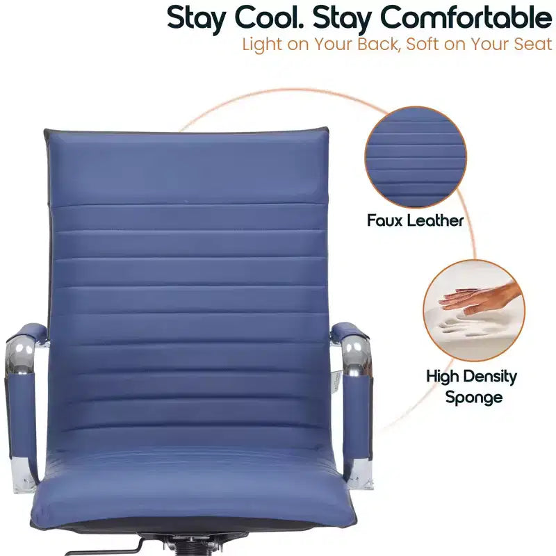 Fauteuil de bureau LeisureMod Harris - Cuir côtelé avec structure en métal chromé - Chaise de bureau moderne pivotante et inclinable