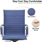 Fauteuil de bureau LeisureMod Harris - Cuir côtelé avec structure en métal chromé - Chaise de bureau moderne pivotante et inclinable