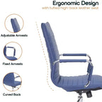 Fauteuil de bureau LeisureMod Harris - Cuir côtelé avec structure en métal chromé - Chaise de bureau moderne pivotante et inclinable