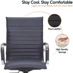 Fauteuil de bureau LeisureMod Harris - Cuir côtelé avec structure en métal chromé - Chaise de bureau moderne pivotante et inclinable