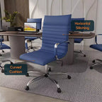 Fauteuil de bureau LeisureMod Harris - Cuir côtelé avec structure en métal chromé - Chaise de bureau moderne pivotante et inclinable