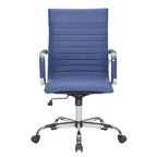 Fauteuil de bureau LeisureMod Harris - Cuir côtelé avec structure en métal chromé - Chaise de bureau moderne pivotante et inclinable