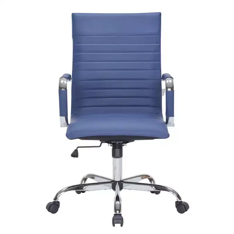 Fauteuil de bureau LeisureMod Harris - Cuir côtelé avec structure en métal chromé - Chaise de bureau moderne pivotante et inclinable