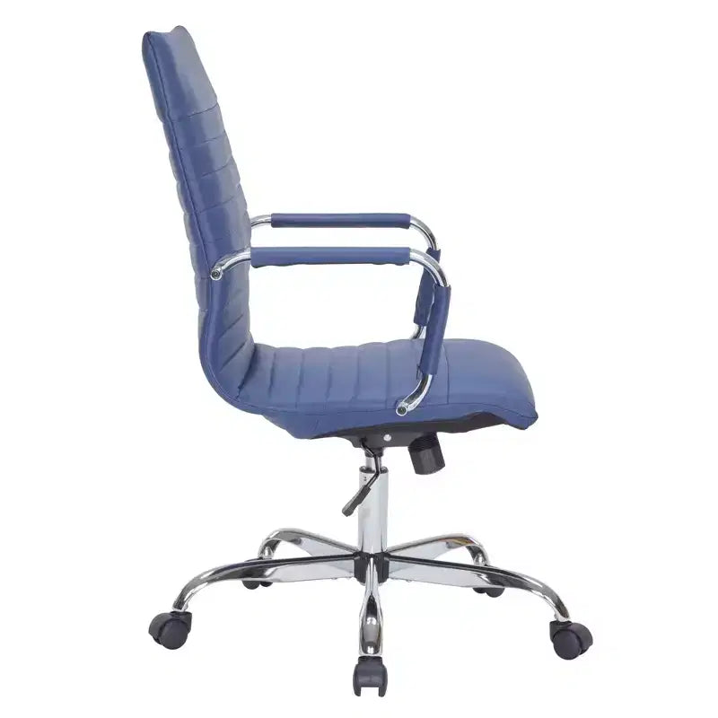 Fauteuil de bureau LeisureMod Harris - Cuir côtelé avec structure en métal chromé - Chaise de bureau moderne pivotante et inclinable