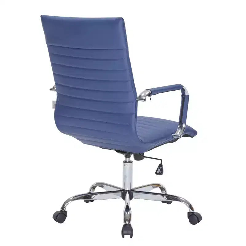 Fauteuil de bureau LeisureMod Harris - Cuir côtelé avec structure en métal chromé - Chaise de bureau moderne pivotante et inclinable