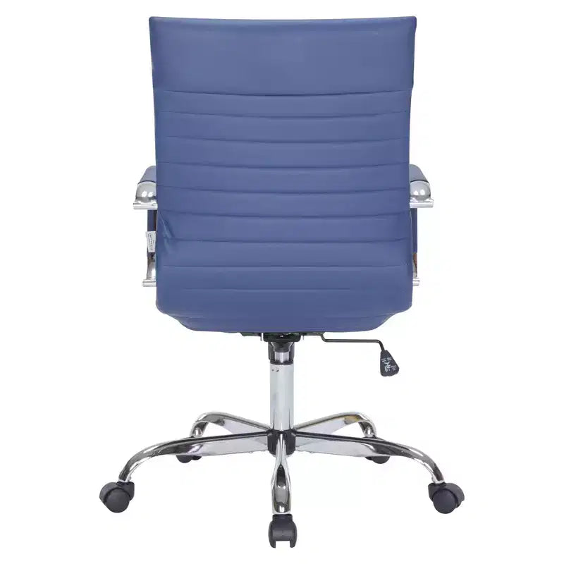 Fauteuil de bureau LeisureMod Harris - Cuir côtelé avec structure en métal chromé - Chaise de bureau moderne pivotante et inclinable