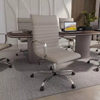 Fauteuil de bureau LeisureMod Harris - Cuir côtelé avec structure en métal chromé - Chaise de bureau moderne pivotante et inclinable