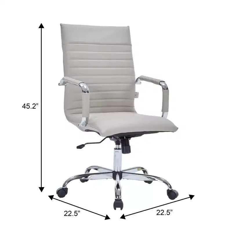 Fauteuil de bureau LeisureMod Harris - Cuir côtelé avec structure en métal chromé - Chaise de bureau moderne pivotante et inclinable