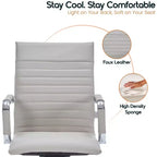 Fauteuil de bureau LeisureMod Harris - Cuir côtelé avec structure en métal chromé - Chaise de bureau moderne pivotante et inclinable