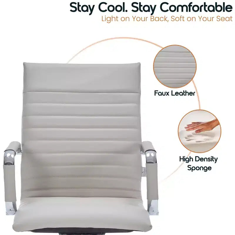 Fauteuil de bureau LeisureMod Harris - Cuir côtelé avec structure en métal chromé - Chaise de bureau moderne pivotante et inclinable