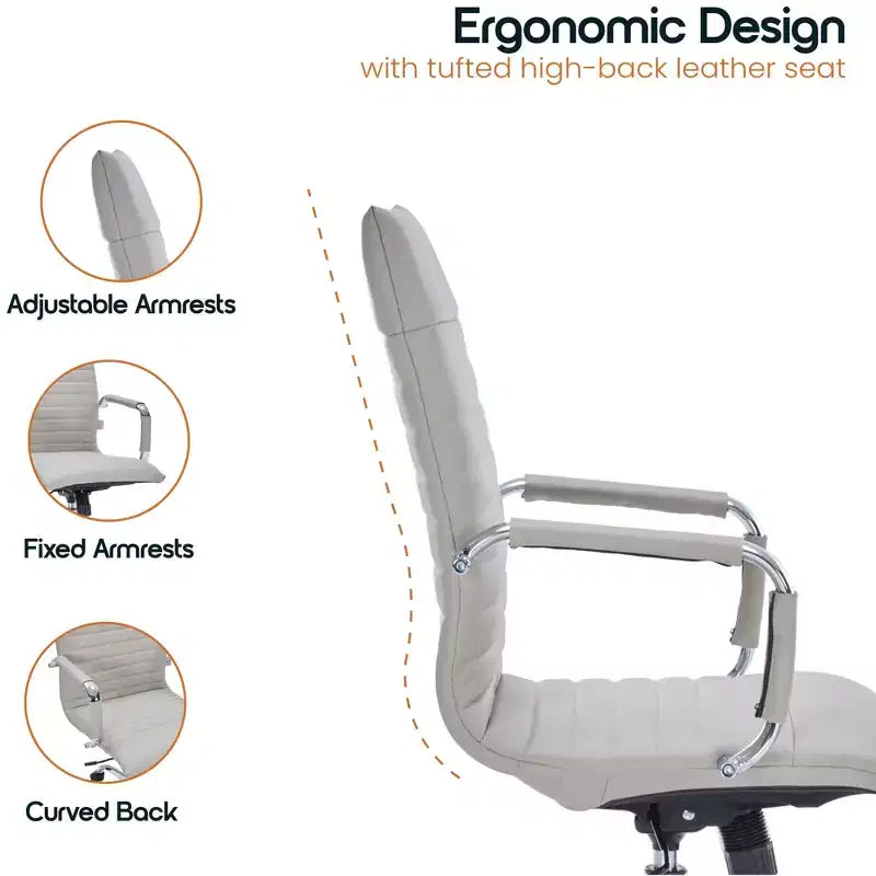 Fauteuil de bureau LeisureMod Harris - Cuir côtelé avec structure en métal chromé - Chaise de bureau moderne pivotante et inclinable
